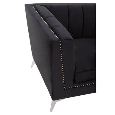Hansa Black Velvet Channel Tufted 3 Seater Sofa