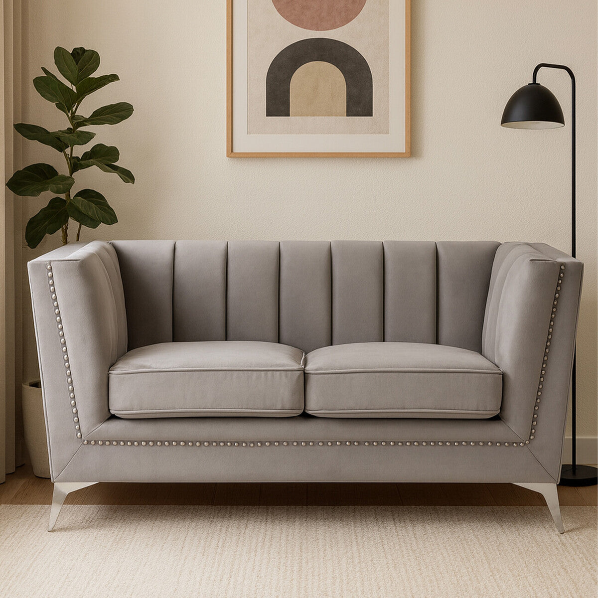 Hansa Grey Velvet 2 Seater Sofa