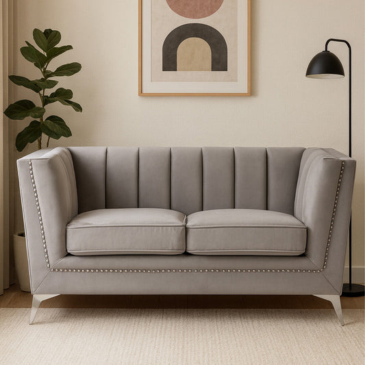 Hansa Grey Velvet 2 Seater Sofa