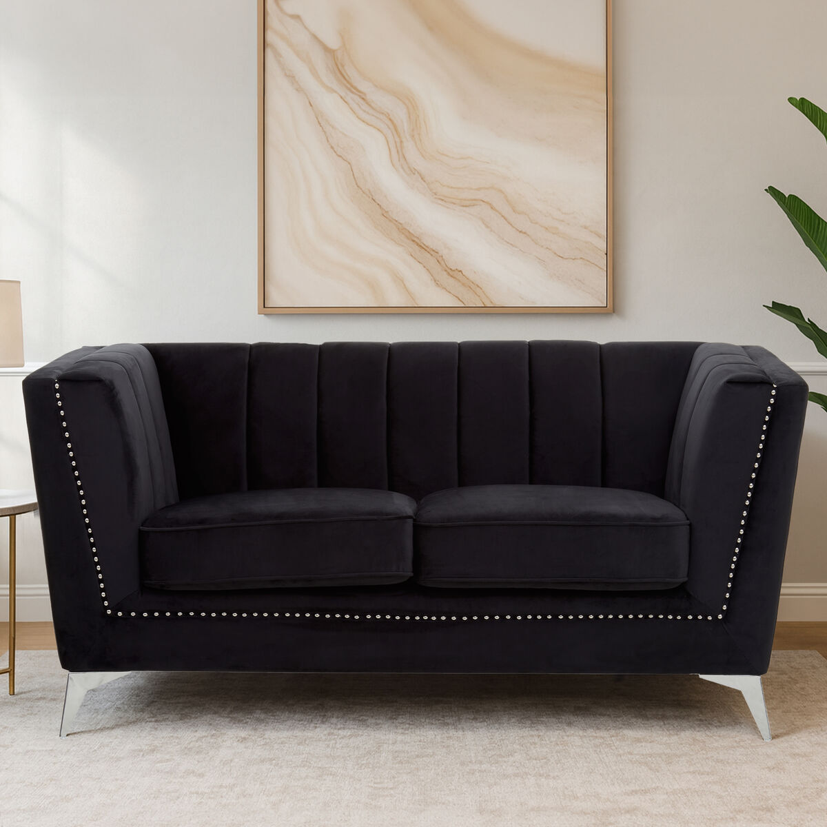 Hansa Black Velvet 2 Seater Sofa