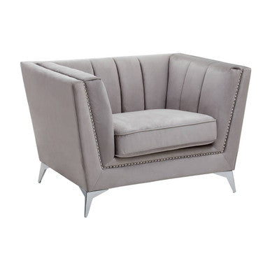 Hansa Grey Velvet Channel Tufted Chair