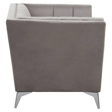 Hansa Grey Velvet Channel Tufted Chair