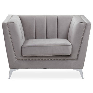 Hansa Grey Velvet Channel Tufted Chair