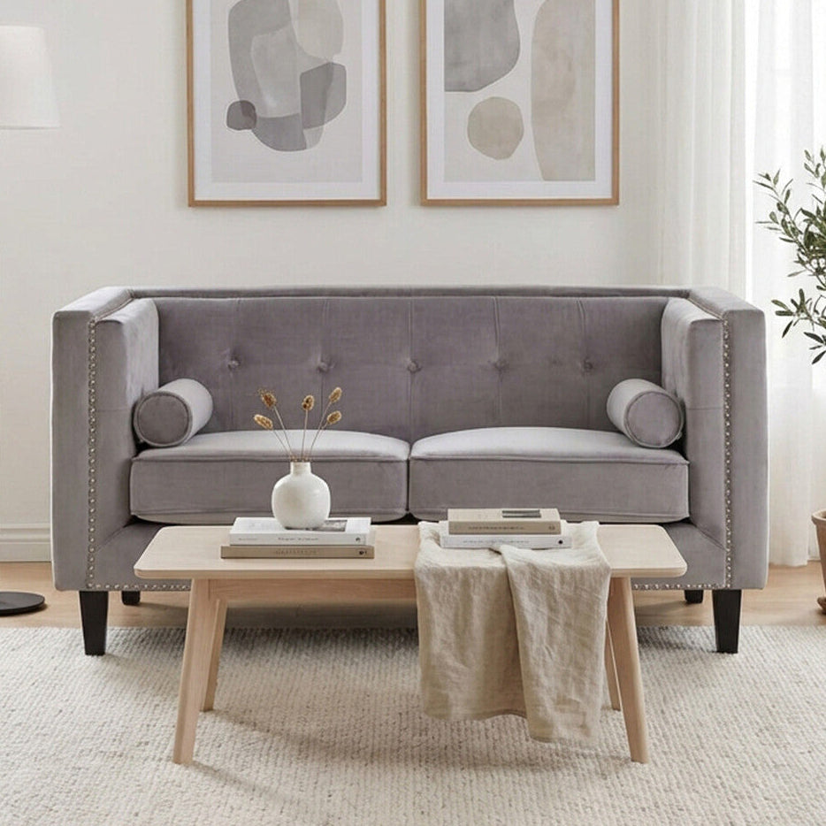 Felisa Grey Velvet 2 Seater Sofa