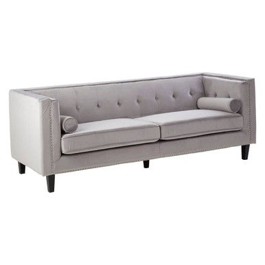 Felisa Grey Velvet 3 Seater Sofa with Stud Detail