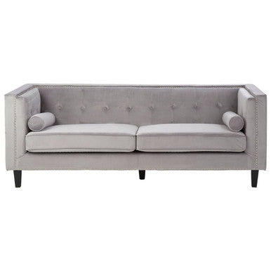 Felisa Grey Velvet 3 Seater Sofa with Stud Detail