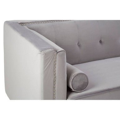 Felisa Grey Velvet 3 Seater Sofa with Stud Detail