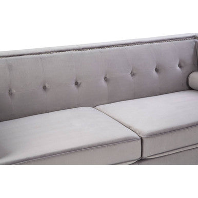 Felisa Grey Velvet 3 Seater Sofa with Stud Detail