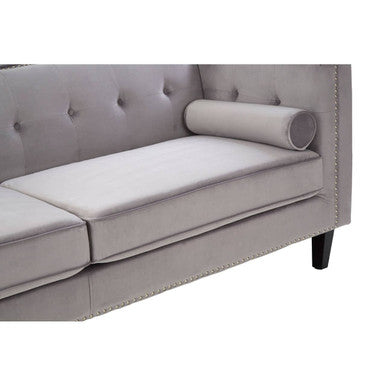 Felisa Grey Velvet 3 Seater Sofa with Stud Detail
