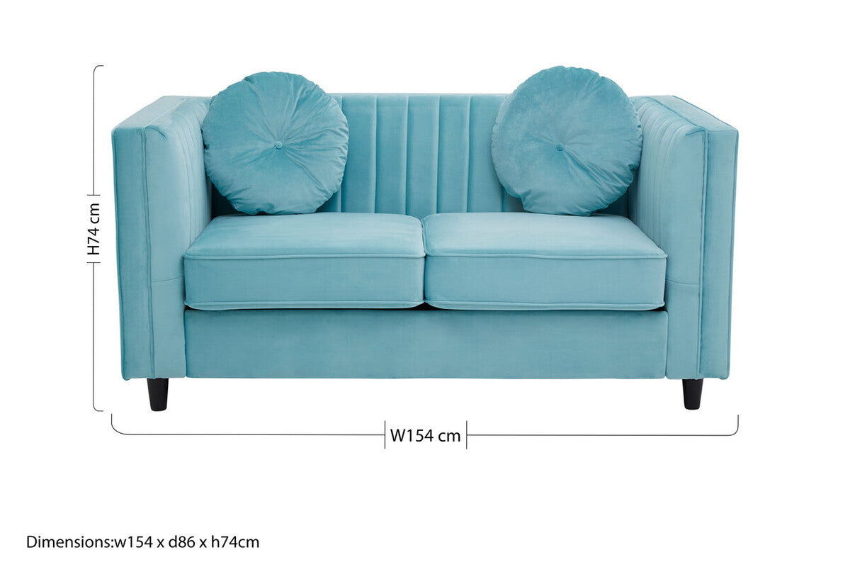Farah Green Velvet 2 Seater Sofa with Pleated Detail