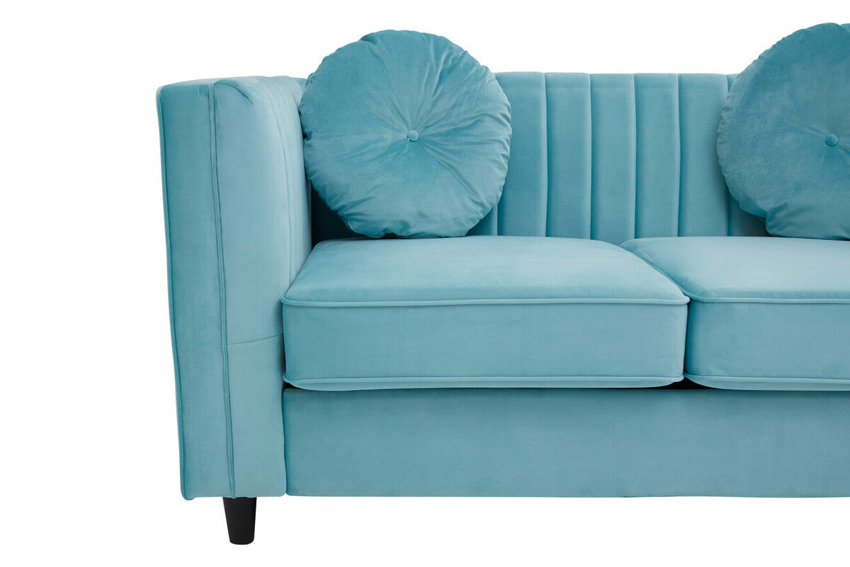 Farah Green Velvet 2 Seater Sofa with Pleated Detail