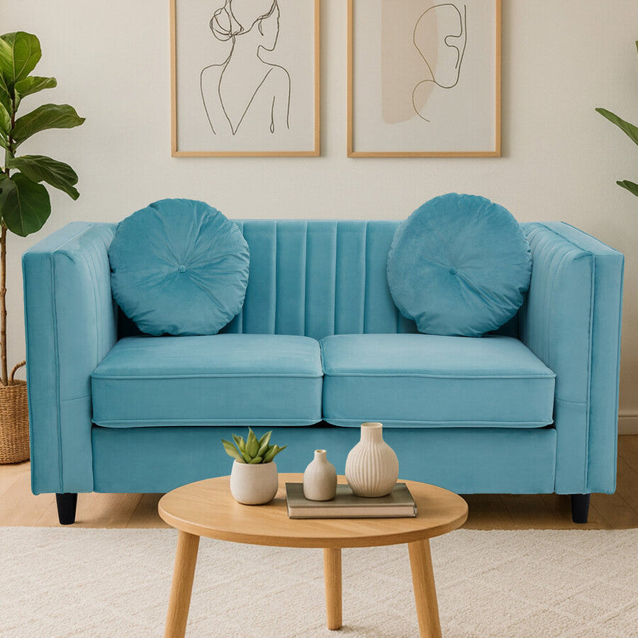 Farah Green Velvet 2 Seater Sofa with Pleated Detail