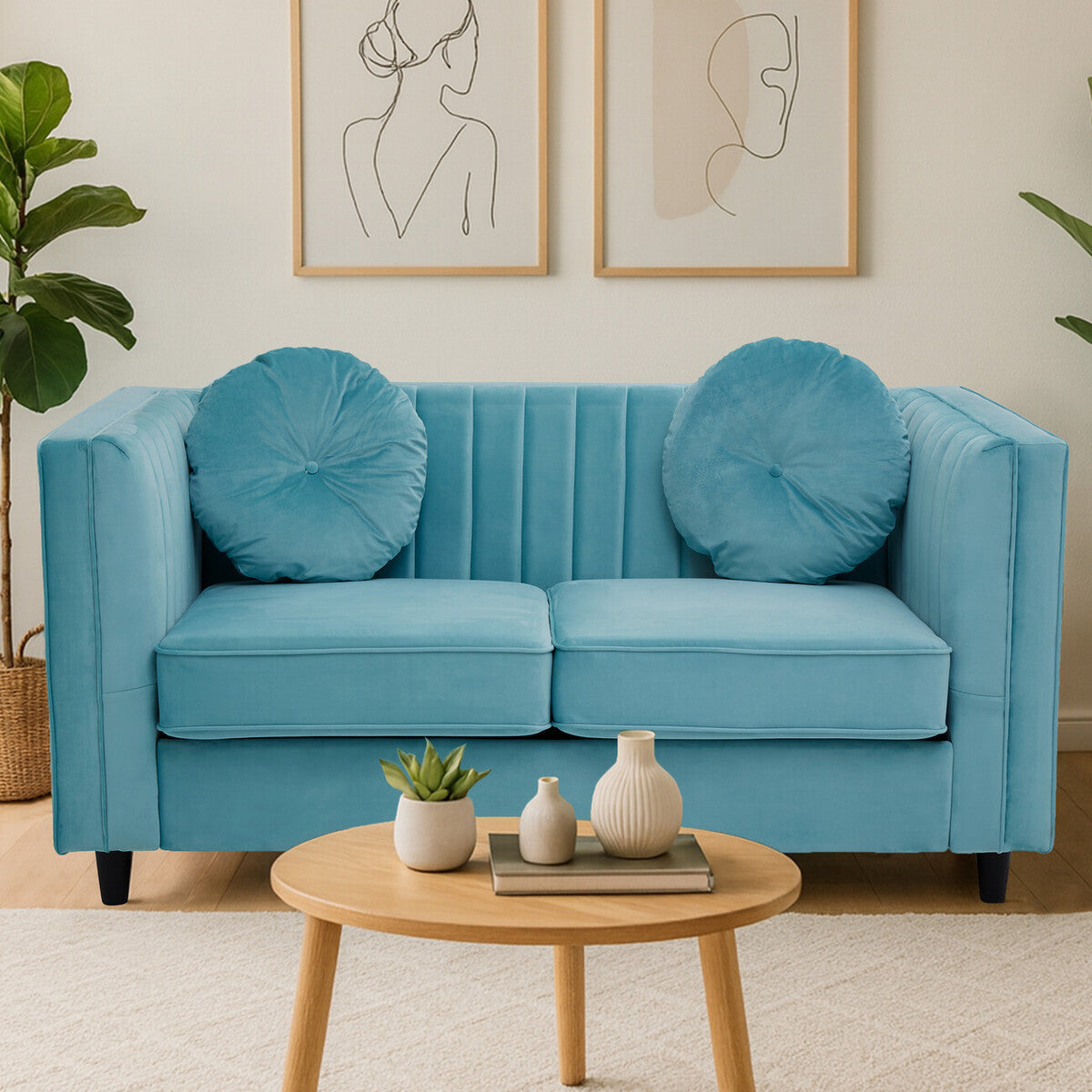 Farah Green Velvet 2 Seater Sofa with Pleated Detail