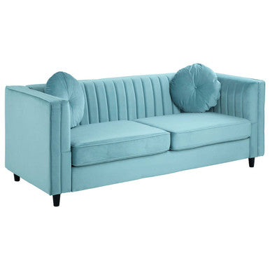 Farah Green Velvet 3 Seater Sofa with Pleated Detail