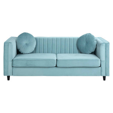 Farah Green Velvet 3 Seater Sofa with Pleated Detail