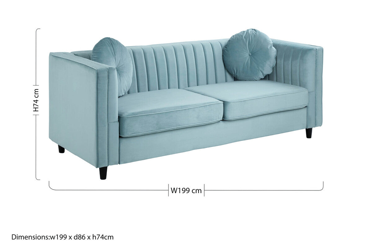 Farah Green Velvet 3 Seater Sofa with Pleated Detail