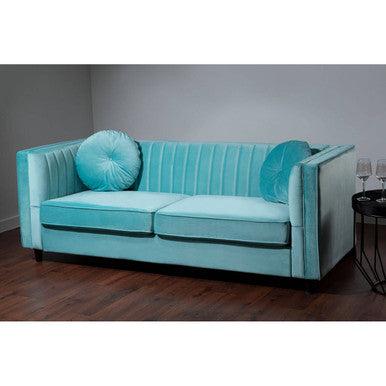 Farah Green Velvet 3 Seater Sofa with Pleated Detail