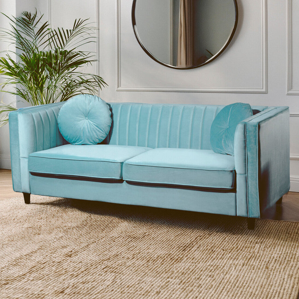 Farah Green Velvet 3 Seater Sofa with Pleated Detail