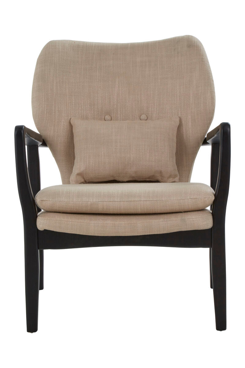 Stockholm Beige Fabric Winged Chair with Wooden Frame