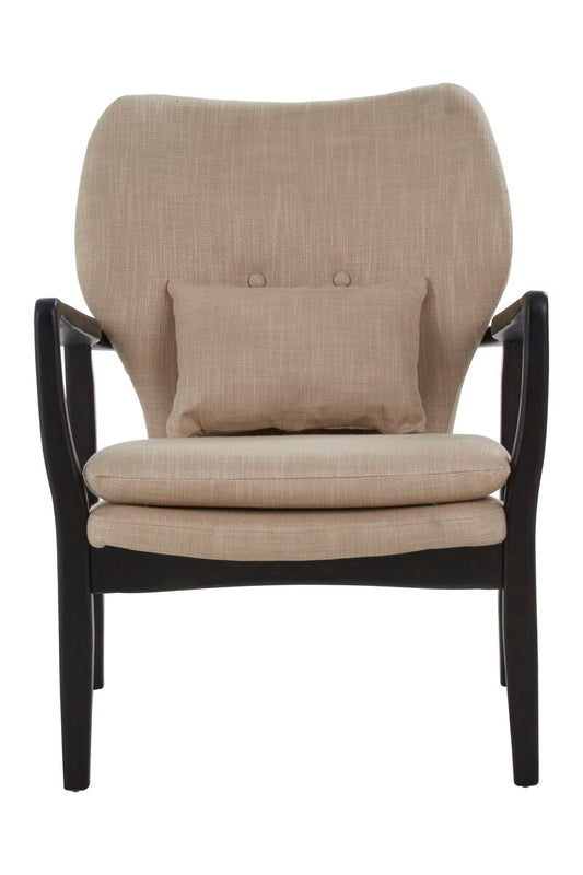 Stockholm Beige Fabric Winged Chair with Wooden Frame