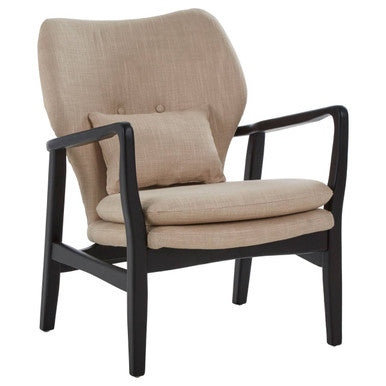 Stockholm Beige Fabric Winged Chair with Wooden Frame