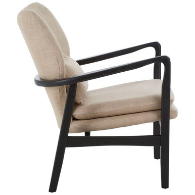 Stockholm Beige Fabric Winged Chair with Wooden Frame