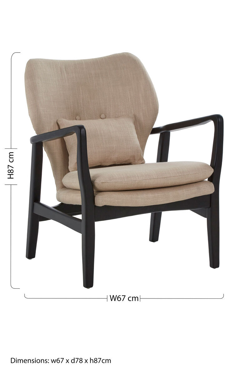 Stockholm Beige Fabric Winged Chair with Wooden Frame