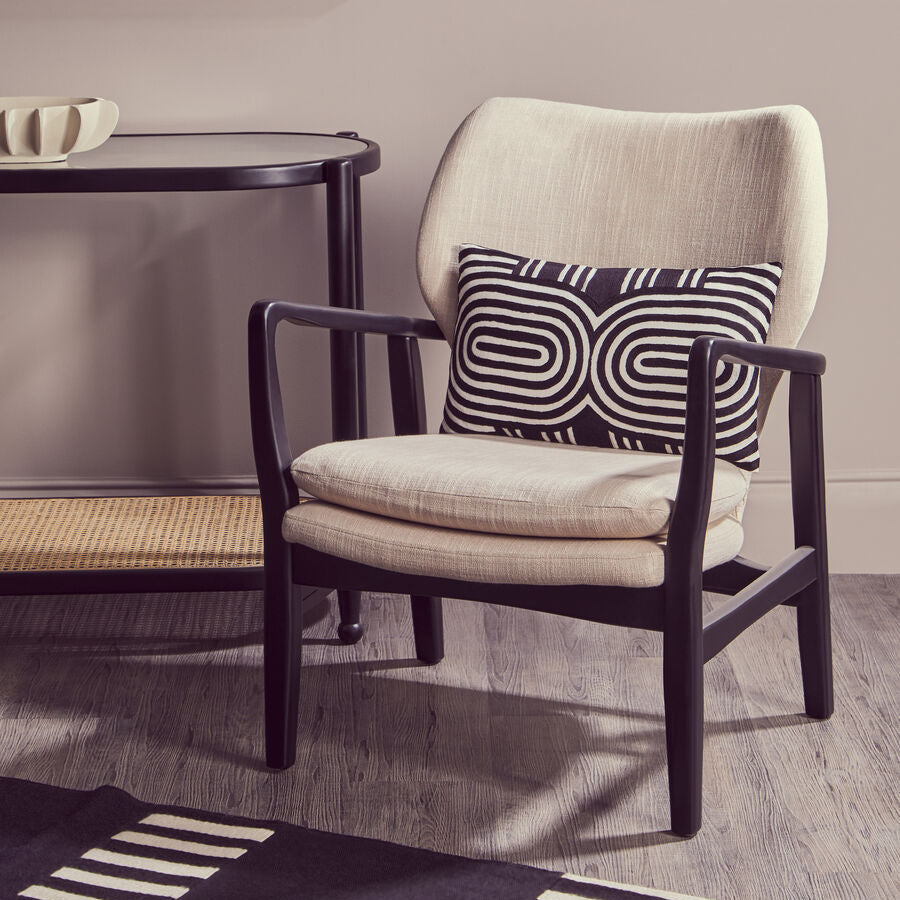 Stockholm Beige Fabric Winged Chair with Wooden Frame