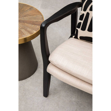 Stockholm Beige Fabric Winged Chair with Wooden Frame
