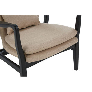 Stockholm Beige Fabric Winged Chair with Wooden Frame