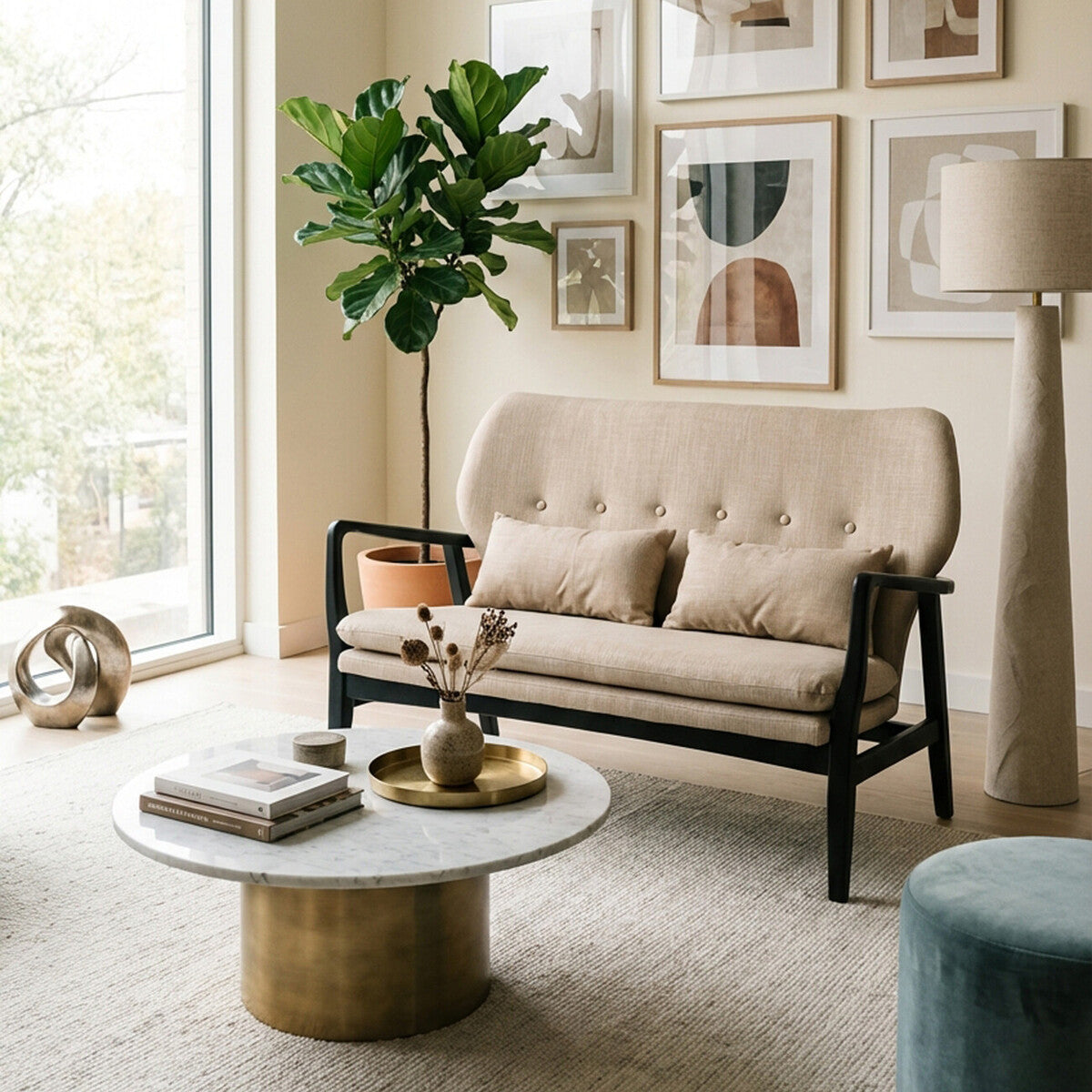 Stockholm Beige Fabric 2 Seater Sofa