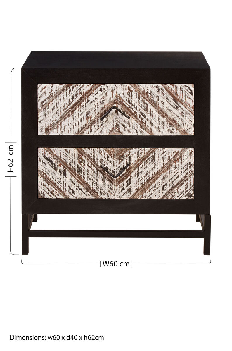 Lombok Rustic Chevron Design 2 Drawer Bedside Table