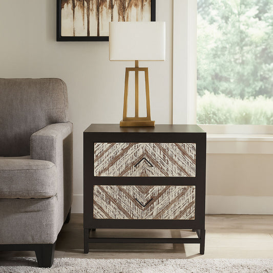 Lombok Rustic Chevron Design 2 Drawer Bedside Table