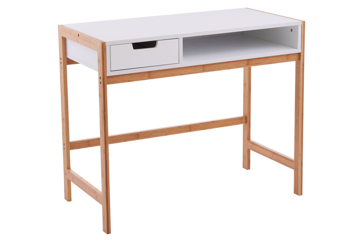 Rostok White and Natural Bamboo 1 Drawer Desk