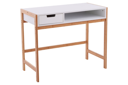 Rostok White and Natural Bamboo 1 Drawer Desk