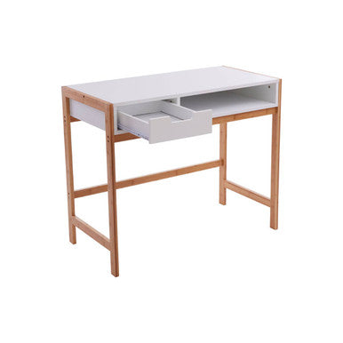 Rostok White and Natural Bamboo 1 Drawer Desk