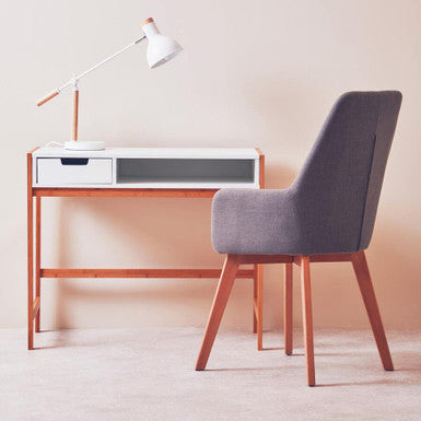 Rostok White and Natural Bamboo 1 Drawer Desk