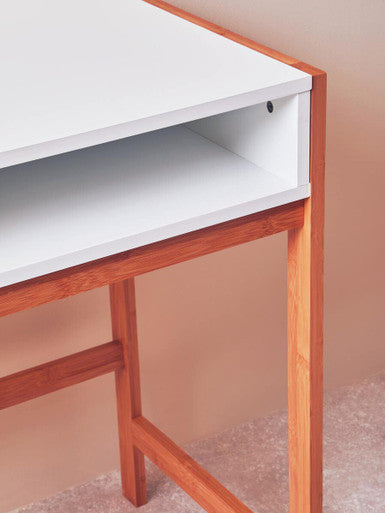 Rostok White and Natural Bamboo 1 Drawer Desk