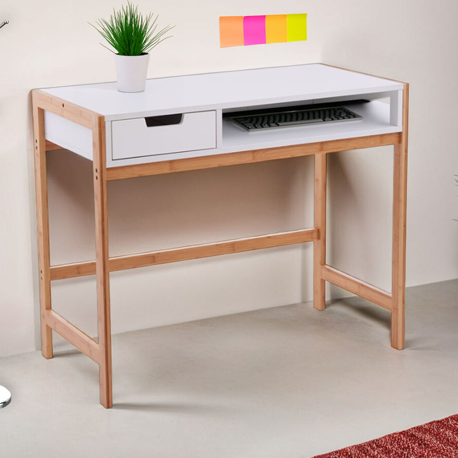 Rostok White and Natural Bamboo 1 Drawer Desk