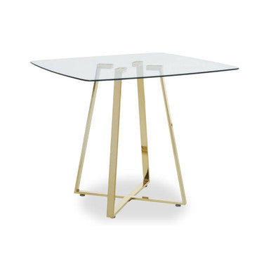 Metropolitan Clear Glass Square Dining Table with Gold Finish Legs