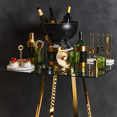 Metropolitan Clear Glass Square Dining Table with Gold Finish Legs