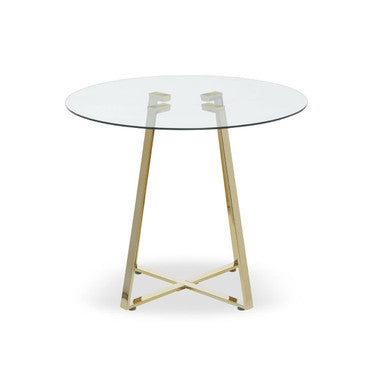Metropolitan Clear Glass Round Dining Table with Gold Finish Legs