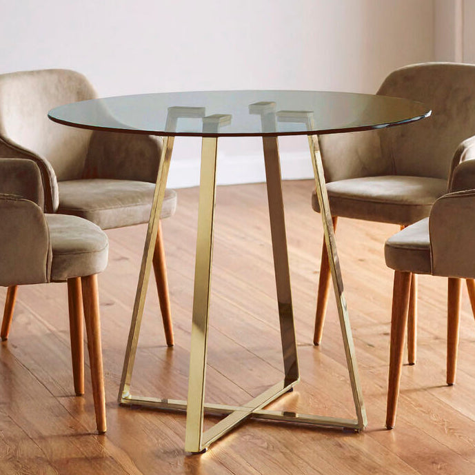 Metropolitan Clear Glass Round Dining Table with Gold Finish Legs