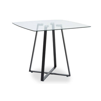 Metropolitan Clear Glass Square Dining Table with Black Finish Legs
