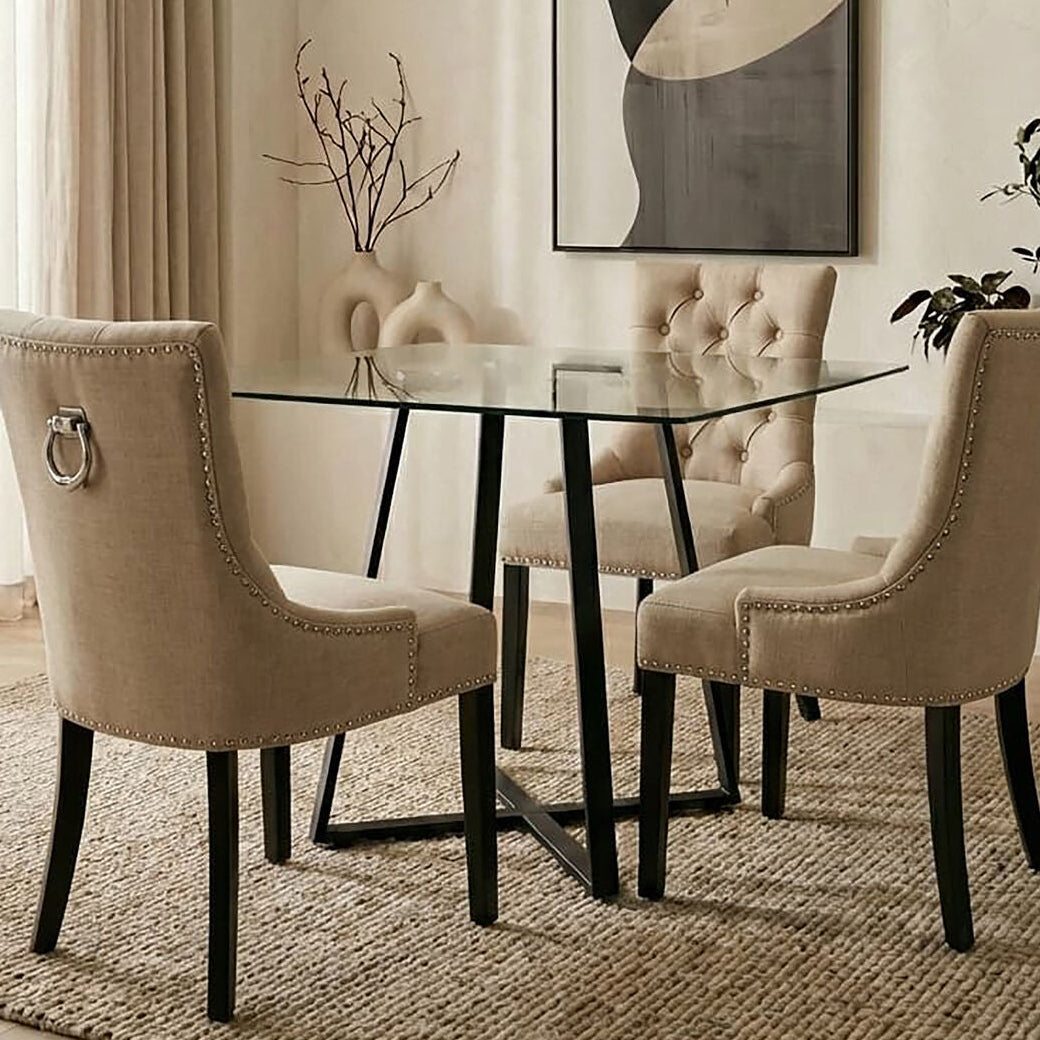 Metropolitan Clear Glass Square Dining Table with Black Finish Legs