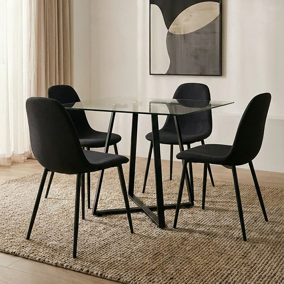Metropolitan Clear Glass Square Dining Table with Black Finish Legs