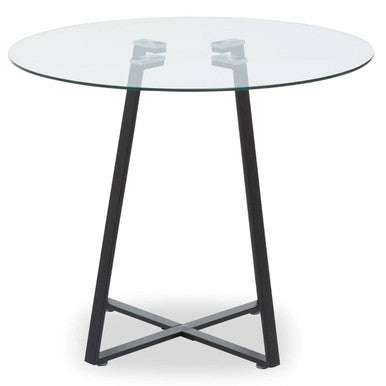 Metropolitan Clear Glass Round Dining Table with Black Finish Legs