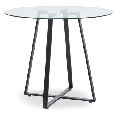 Metropolitan Clear Glass Round Dining Table with Black Finish Legs