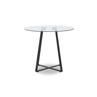 Metropolitan Clear Glass Round Dining Table with Black Finish Legs