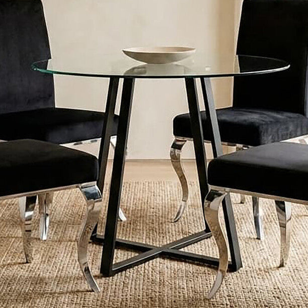 Metropolitan Clear Glass Round Dining Table with Black Finish Legs